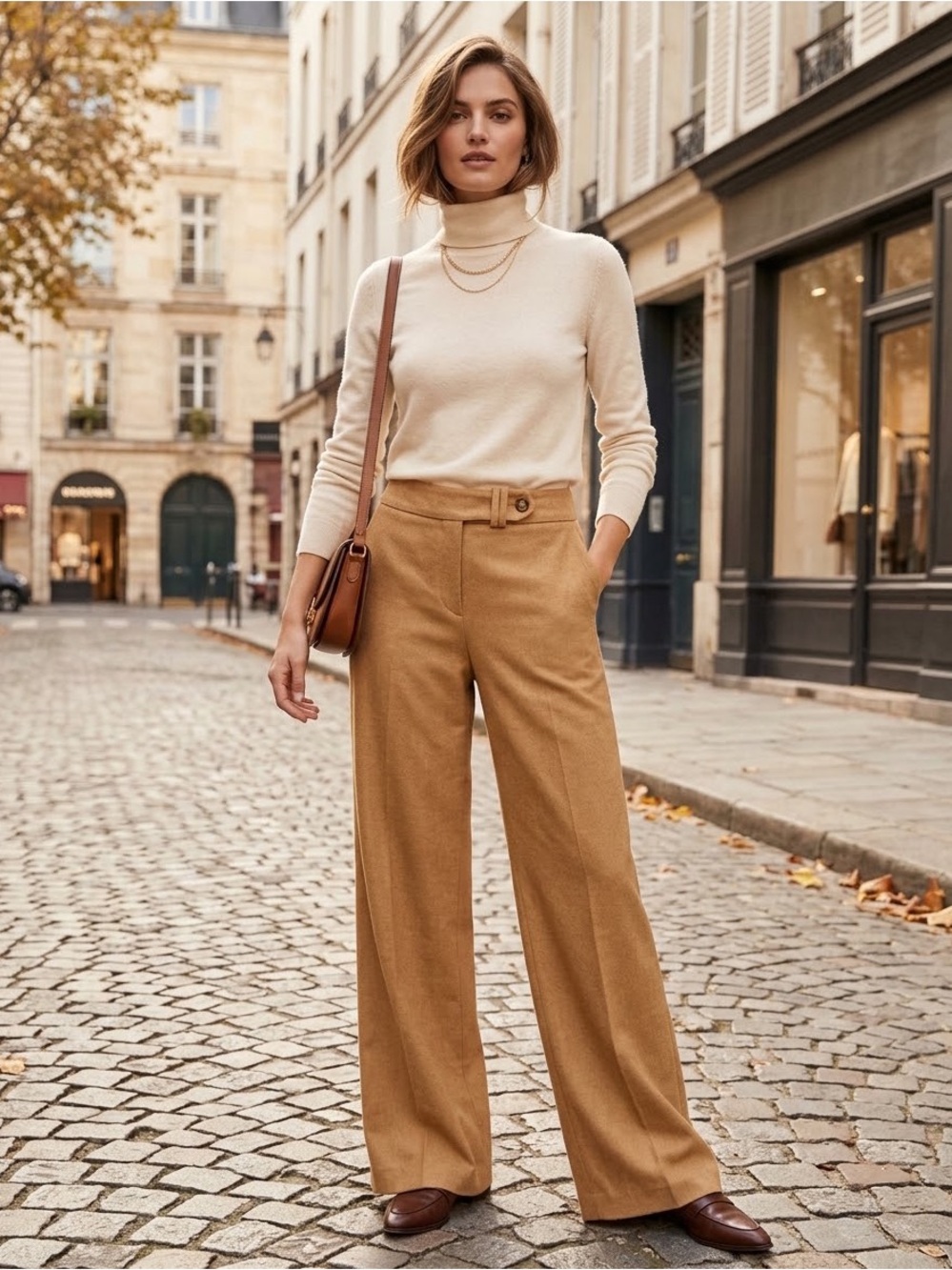 Harvé Benard Women’s 10 Tan Wool Blend Lined Wide-Leg Trouser Dress Pants